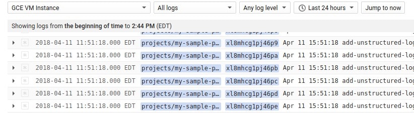 BigQuery logs - Log history